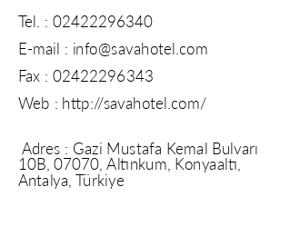 Sava Hotel iletiim bilgileri